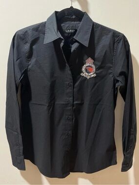Ralph Lauren Black Button-Up Shirt with Embroidered Crest
